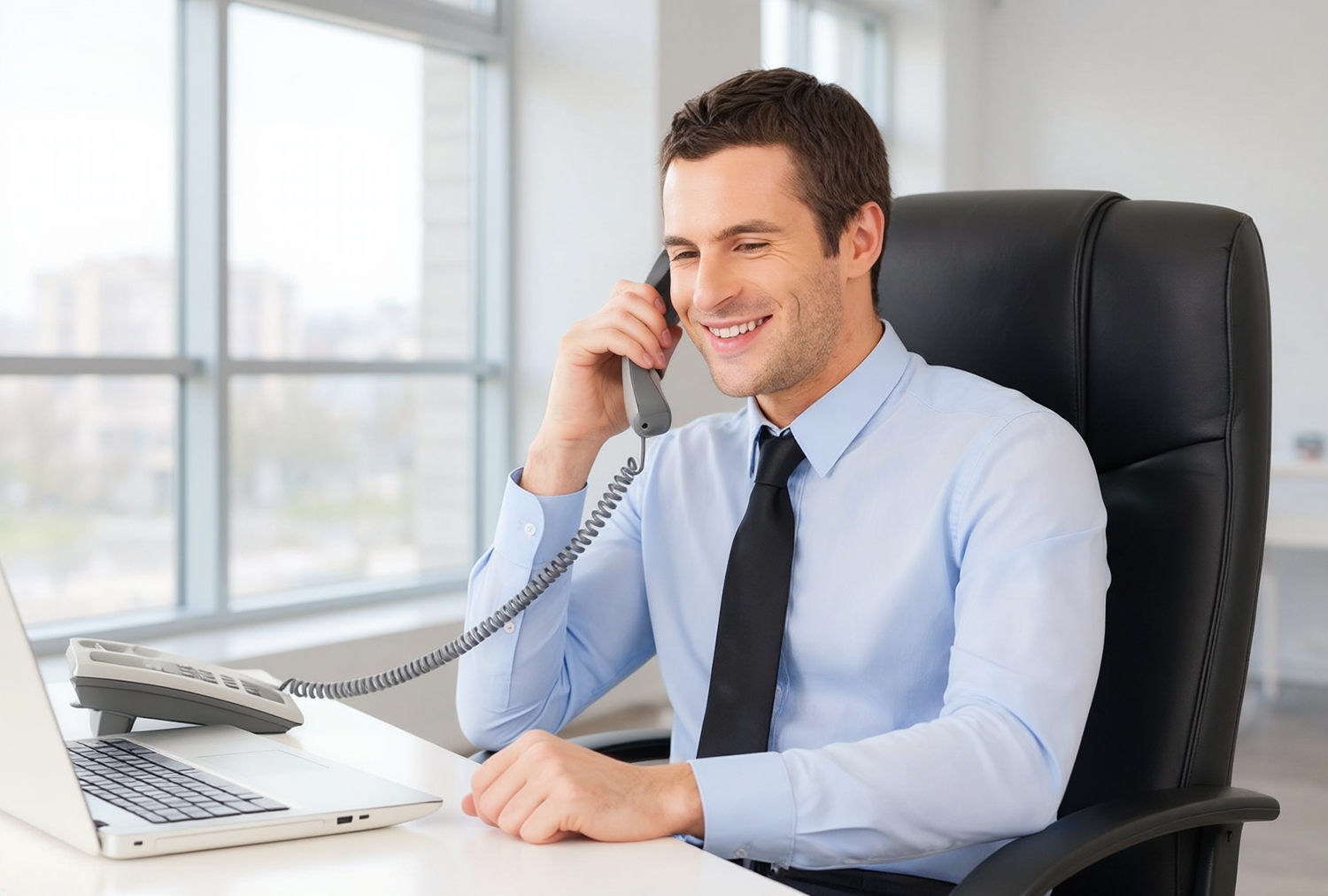 Man in office on PBX